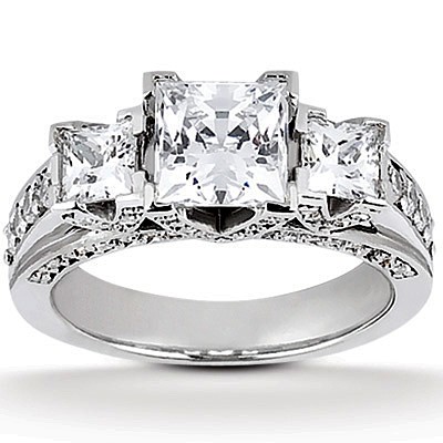 Three Stones Princess Engagement Rings