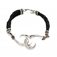 Solid Sterling Silver And Genuine Braided Leather Medium Circle Hook Bracelet