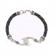 Solid Sterling Silver And Genuine Braided Leather Small Circle Hook Bracelet